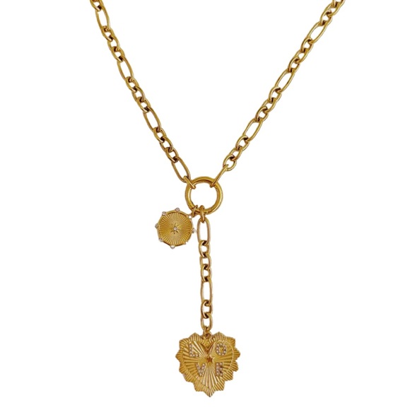 Love Heart Drop Necklace 18K Gold Plated Stainless Steel Water Resistant NWT - Picture 3 of 4